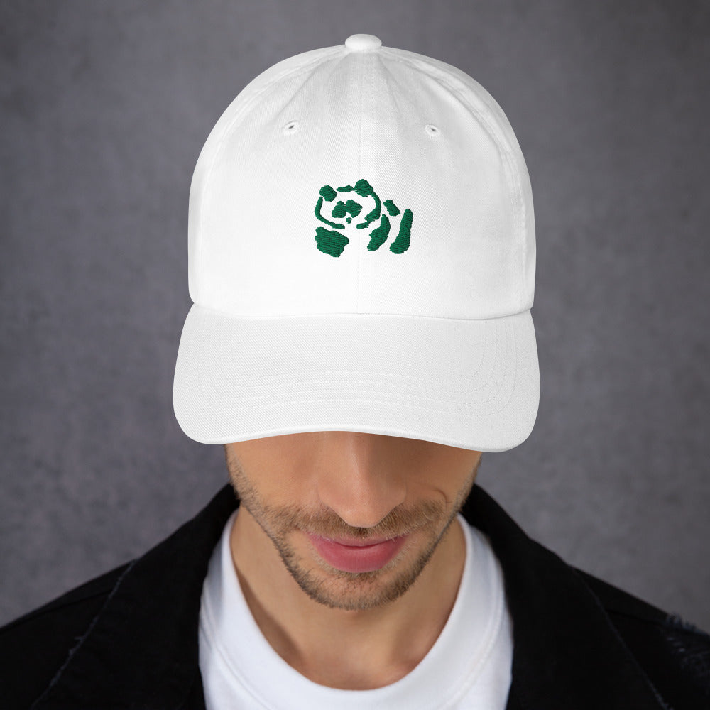 White Dad Hat - Dark Green Pandeau