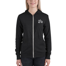 Load image into Gallery viewer, Unisex zip hoodie - White Pandeau Embroidered
