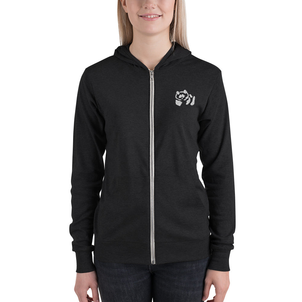 Unisex zip hoodie - White Pandeau Embroidered