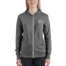 Load image into Gallery viewer, Unisex zip hoodie - White Pandeau Embroidered
