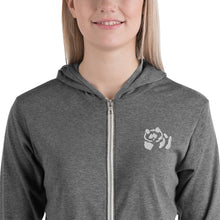 Load image into Gallery viewer, Unisex zip hoodie - White Pandeau Embroidered
